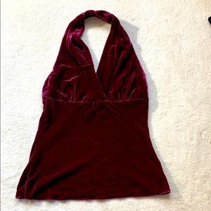 Express sleeveless halter maroon velvet top, XS